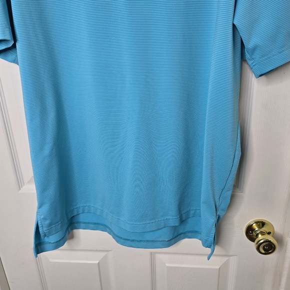 Men's Peter Millar Turquoise Stripe Short Sleeve Polo Shirt L - Picture 3 of 12